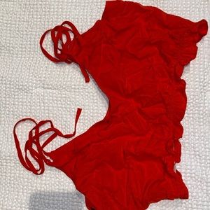 Red tie shoulder top